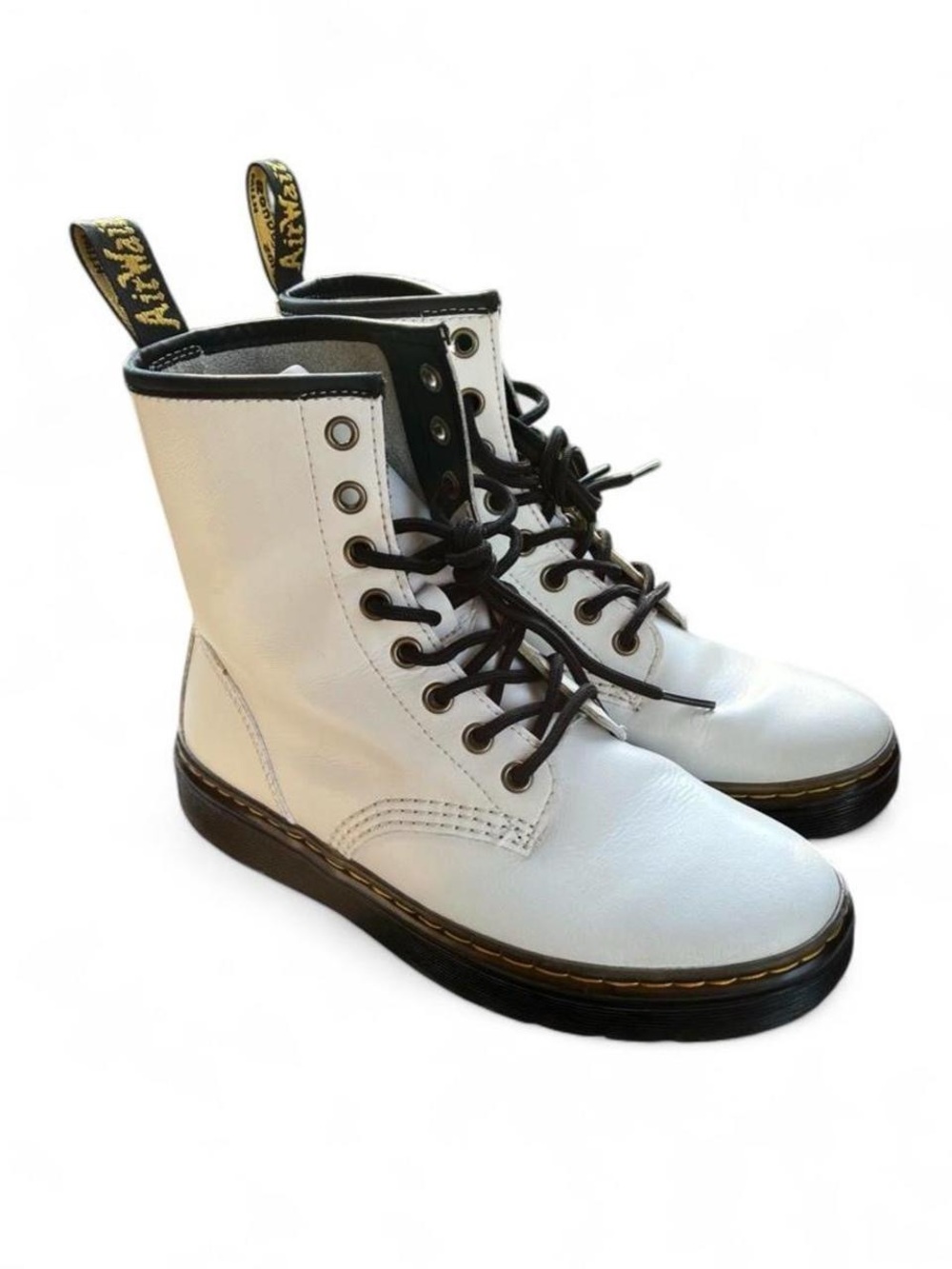 Dr. Martens Zavala White Leather Combat Boots Women's US 6 EU 37 Goth Punk